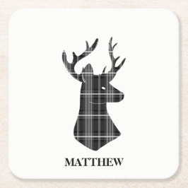 Posavasos Cuadrado De Papel Cabezal de Stag en blanco y negro