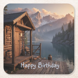 Posavasos Cuadrado De Papel Cabina En El Lago