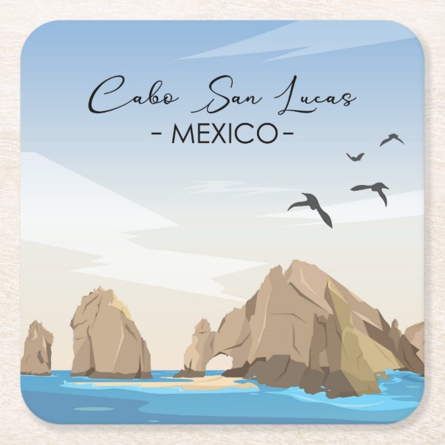 Posavasos Cuadrado De Papel Cabo San Lucas México (Anverso)