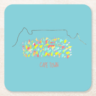 Posavasos Cuadrado De Papel Cabo Town Montaña de Mesa Divertida Funda de Coast