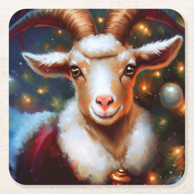 Posavasos Cuadrado De Papel Cabra 4 navidades (Anverso)