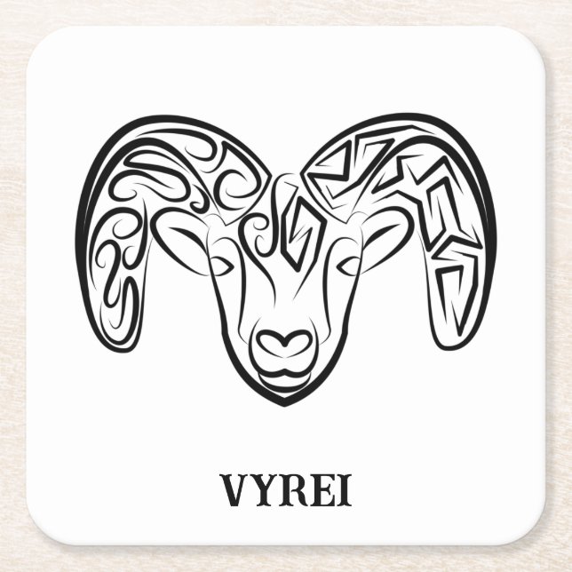 Posavasos Cuadrado De Papel Cabra/oveja tribal negra y blanca (Anverso)