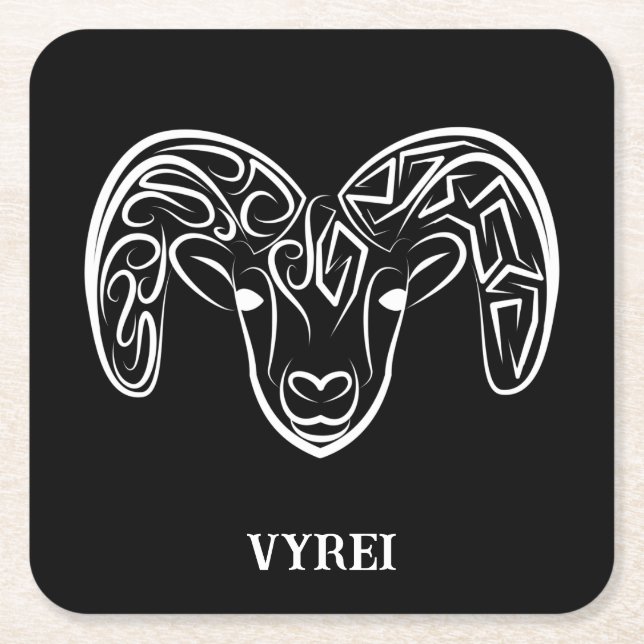 Posavasos Cuadrado De Papel Cabra/oveja tribal negra y blanca (Anverso)