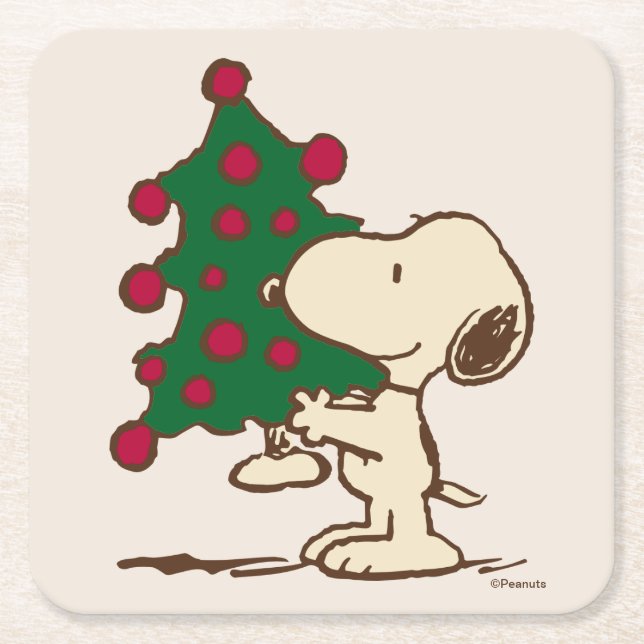 Posavasos Cuadrado De Papel Cacahuetes | Árbol de Navidad Snoopy (Anverso)