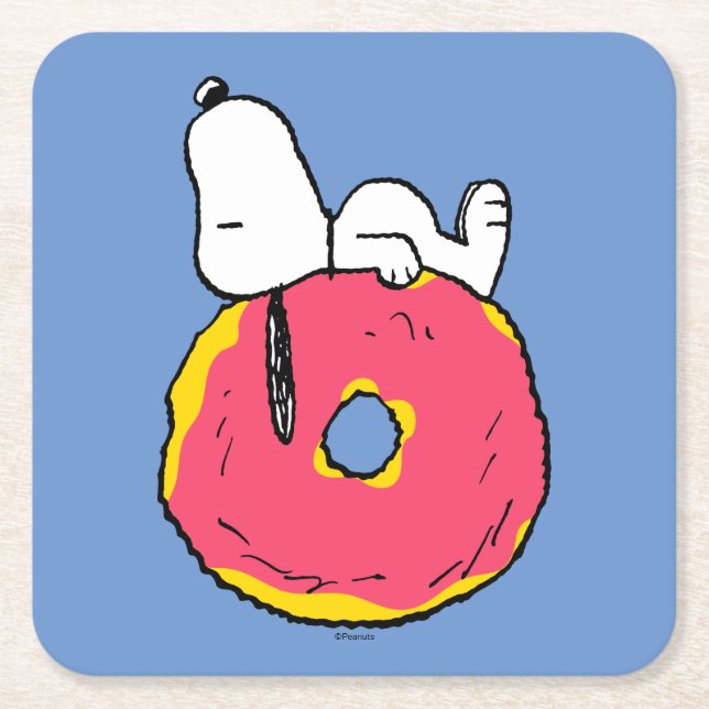 Posavasos Cuadrado De Papel Cacahuetes | Donut rosado Snoopy (Anverso)