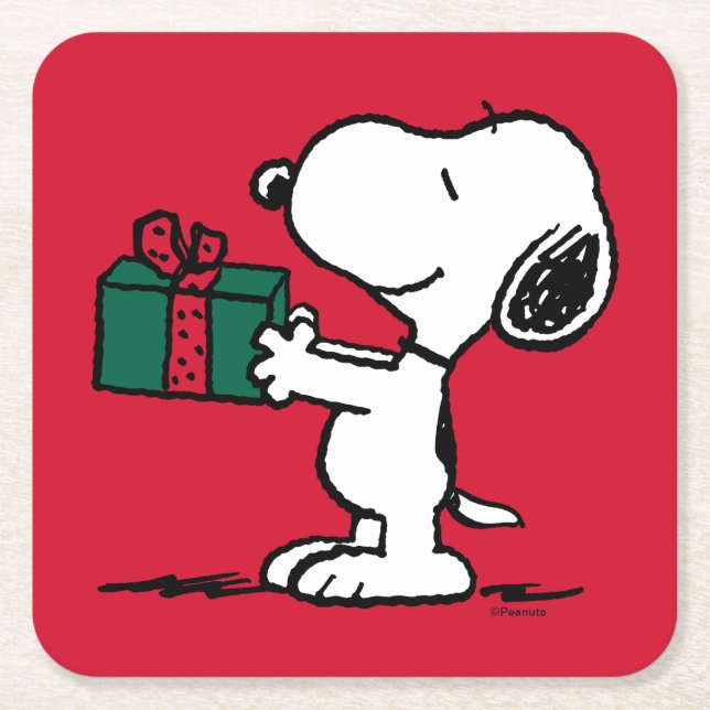 Posavasos Cuadrado De Papel Cacahuetes | Entrega de Navidades Snoopy (Anverso)