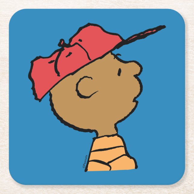 Posavasos Cuadrado De Papel Cacahuetes | Gorra de béisbol de Franklin (Anverso)