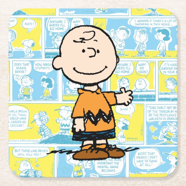 Posavasos Cuadrado De Papel Cacahuetes | Patrón de cómics de Charlie Brown (Anverso)