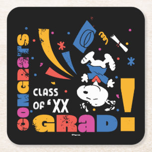 Posavasos Cuadrado De Papel Cacahuetes Snoopy Felicidades Graduado Graduación