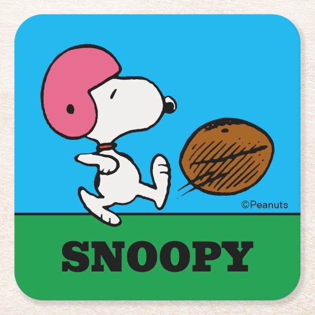 Posavasos Cuadrado De Papel Cacahuetes | Snoopy Football Kicker (Anverso)