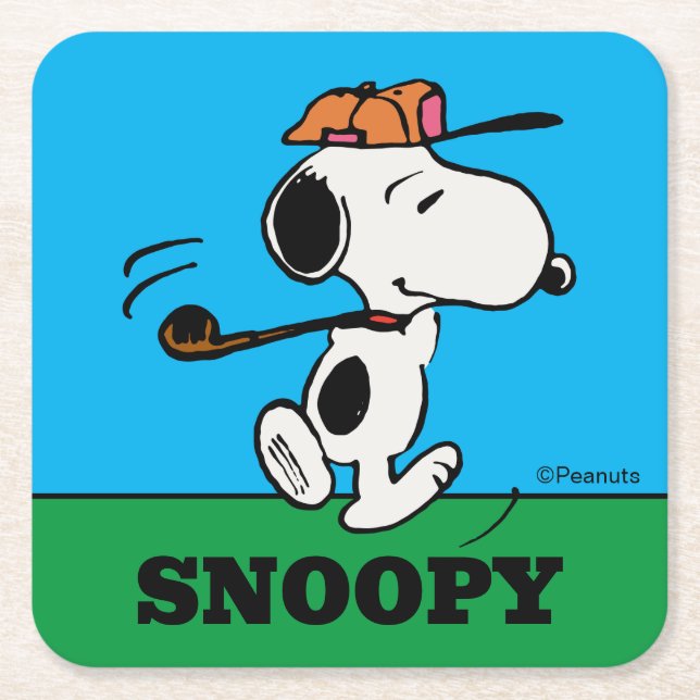 Posavasos Cuadrado De Papel Cacahuetes | Snoopy Golf (Anverso)