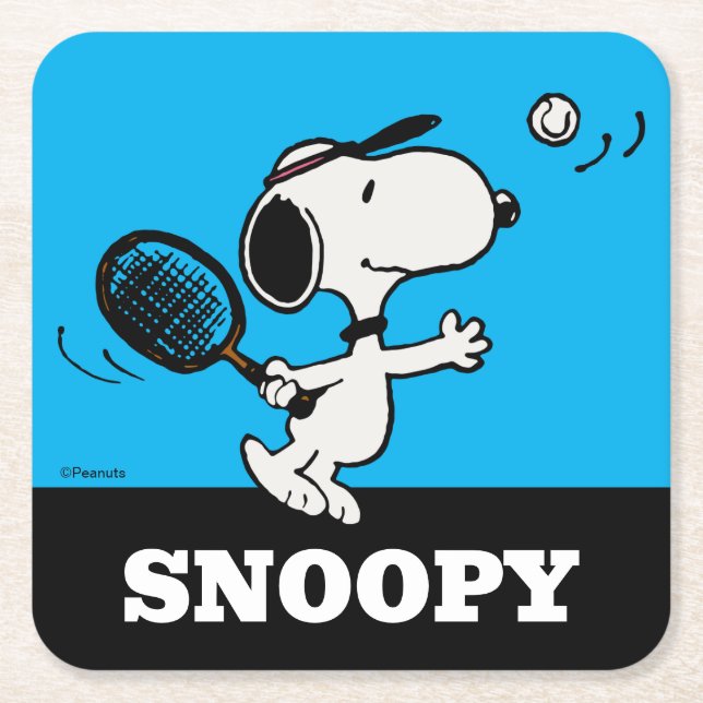 Posavasos Cuadrado De Papel Cacahuetes | Snoopy Juega Al Tenis (Anverso)