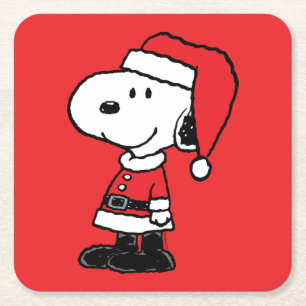 Posavasos Cuadrado De Papel Cacahuetes   Snoopy Santa Claus