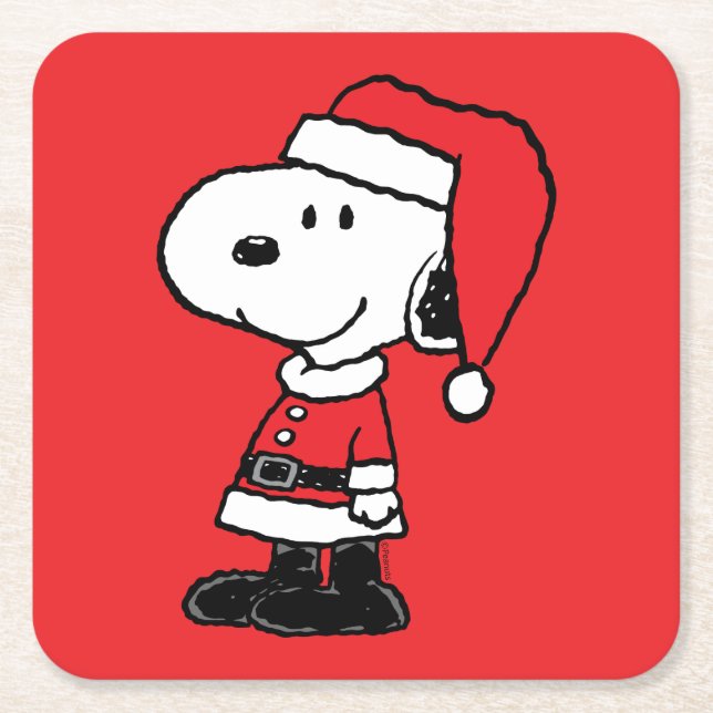 Posavasos Cuadrado De Papel Cacahuetes | Snoopy Santa Claus (Anverso)