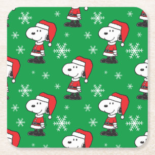 Posavasos Cuadrado De Papel Cacahuetes   Snoopy Santa Claus