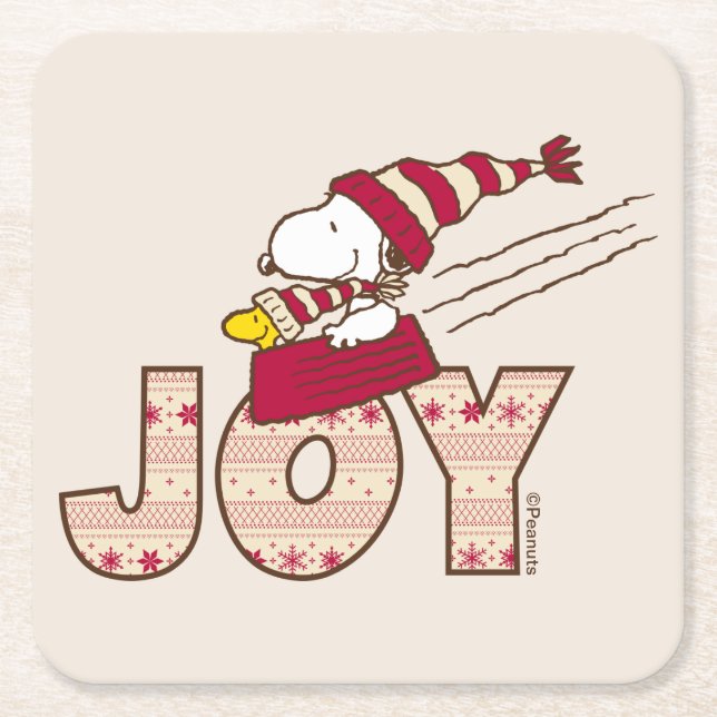 Posavasos Cuadrado De Papel Cacahuetes | Snoopy & Woodstock Joy Sled Ride (Anverso)