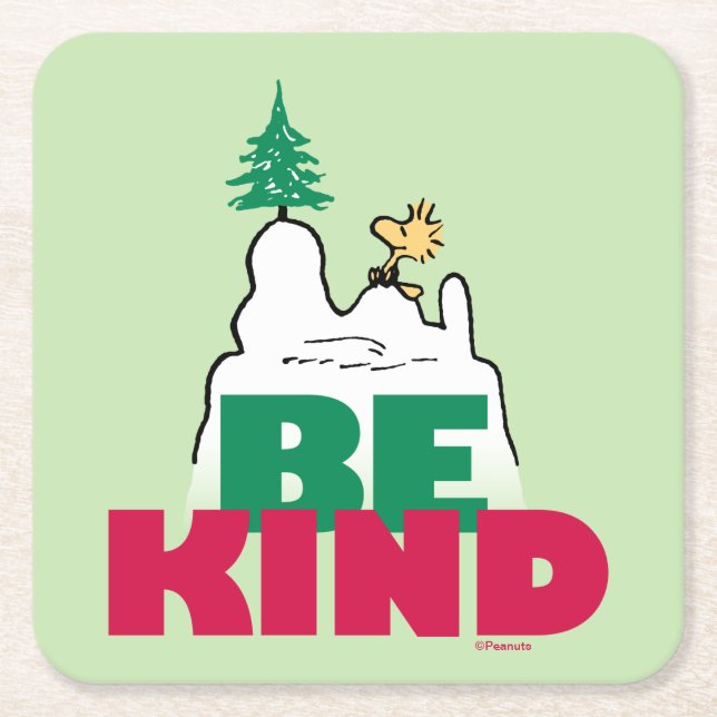 Posavasos Cuadrado De Papel Cacahuetes | Snoopy & Woodstock sea amable (Anverso)