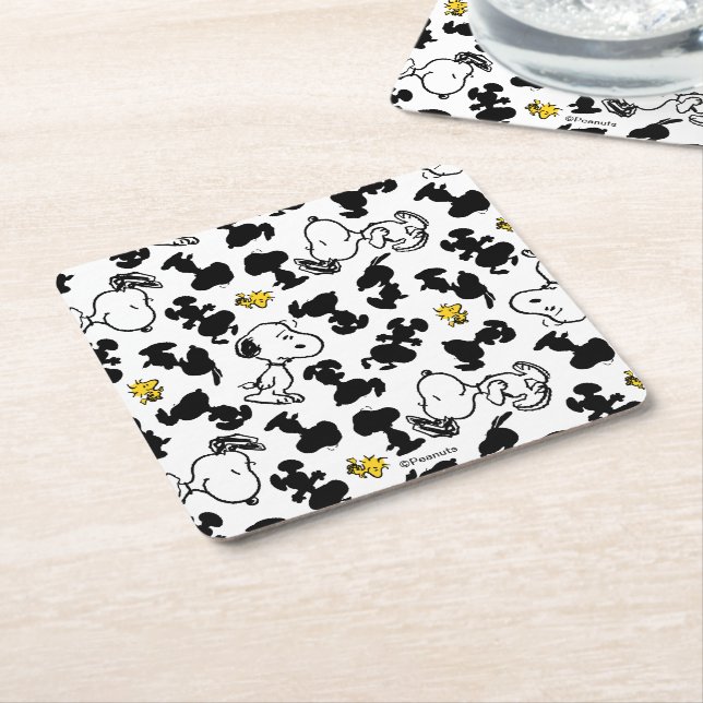 Posavasos Cuadrado De Papel Cacahuetes | Snoopy & Woodstock Shadow Pattern (En perspectiva)