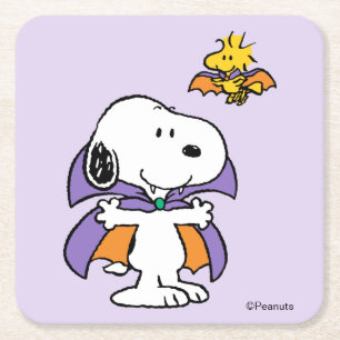 Posavasos Cuadrado De Papel Cacahuetes Snoopy Woodstock Vampiro Halloween