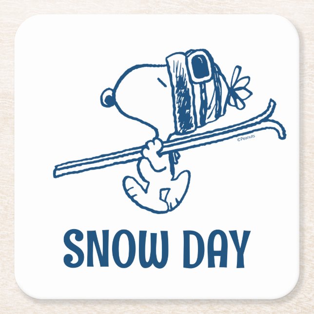 Posavasos Cuadrado De Papel Cacahuetes | Viaje en Ski Snoopy (Anverso)