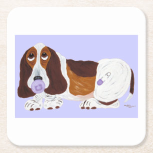 Posavasos Cuadrado De Papel Cachorro Basset Hound bebé