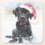 Posavasos Cuadrado De Papel Cachorro de laboratorio negro en Navidades Persona<br><div class="desc">Un súper lindo conjunto de gallos con una representación de acuarela de un cachorro de Black Lab con un sombrero de Santa. O puedes reemplazarlo con tu propia foto. Añade tu texto al personalizar. Perfecto para las mamás de laboratorio y los amantes del perro.</div>