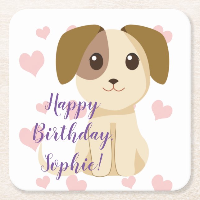 Posavasos Cuadrado De Papel Cachorro dulce (Anverso)