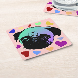 Posavasos Cuadrado De Papel Cachorro Pug PopArt Estilo Retro