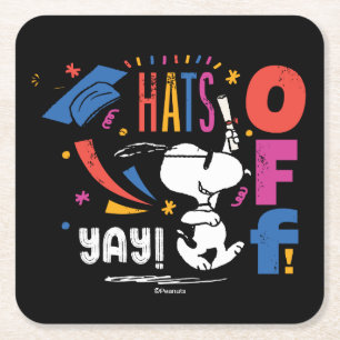 Posavasos Cuadrado De Papel Cachorros Snoopy Sombreros Fuera Para Ti Graduació
