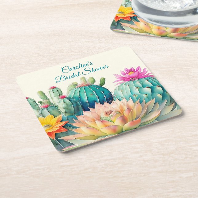 Posavasos Cuadrado De Papel Cacti Y Suculento (En perspectiva)