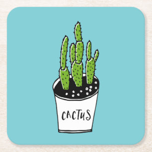Posavasos Cuadrado De Papel Cactus 01