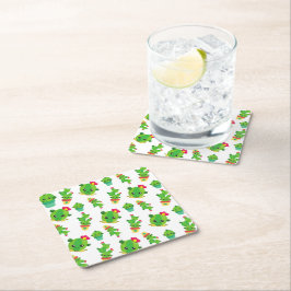Posavasos Cuadrado De Papel Cactus, Cactus Verde, Patrón Cactus
