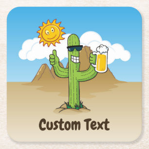 Posavasos Cuadrado De Papel Cactus con cerveza