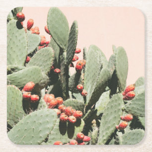 Posavasos Cuadrado De Papel Cactus de la pera de Prickley