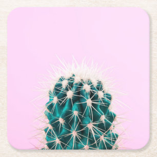 Posavasos Cuadrado De Papel Cactus de Prickley en rosa
