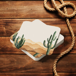 Posavasos Cuadrado De Papel Cactus del desierto del Boho Cowboy o Cowgirl del 