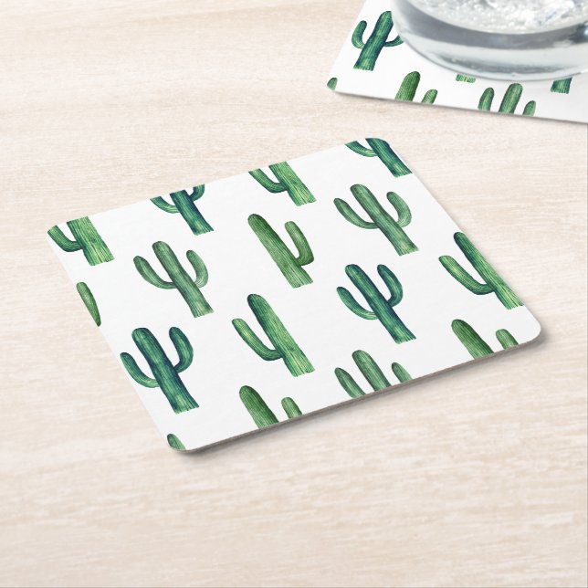 Posavasos Cuadrado De Papel Cactus del Suroeste | Decoración Fiesta de Desert  (En perspectiva)