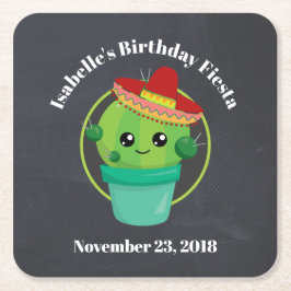 Posavasos Cuadrado De Papel Cactus en un Sombrero en el tablero negro