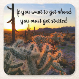 Posavasos Cuadrado De Papel Cactus Inspirador del desierto de Arizona Sunset