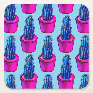 Posavasos Cuadrado De Papel Cactus Lover Weird Pott Succulant Pattern