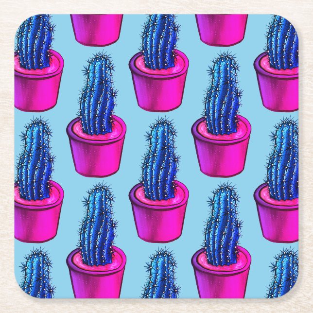 Posavasos Cuadrado De Papel Cactus Lover Weird Pott Succulant Pattern (Anverso)