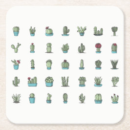 Posavasos Cuadrado De Papel Cactus Suculentas Plantas Dibujo Botánico