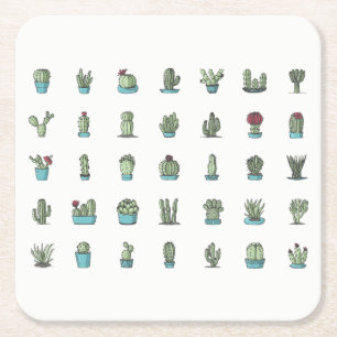 Posavasos Cuadrado De Papel Cactus Suculentas Plantas Dibujo Botánico