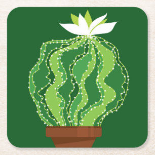 Posavasos Cuadrado De Papel Cactus verde: motivo natural abstracto.