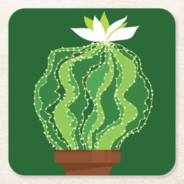 Posavasos Cuadrado De Papel Cactus verde: motivo natural abstracto. (Anverso)