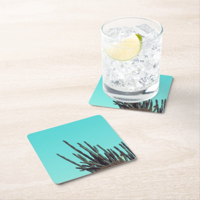 Posavasos Cuadrado De Papel Cactus Verde pálido Plantas suculentas Minimalismo (In situ)