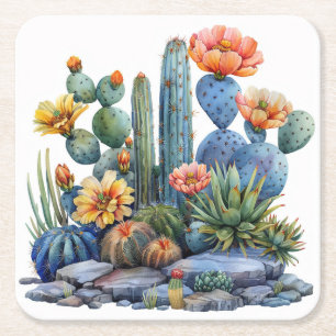 Posavasos Cuadrado De Papel Cactus y suculentos