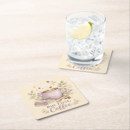 Posavasos Cuadrado De Papel Café Acuarela de Lavanda Acogedor
