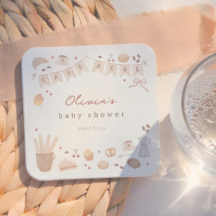 Posavasos Cuadrado De Papel Cafe Bebe Acuarela Pastelería Baby Shower