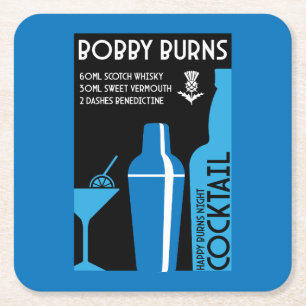 Posavasos Cuadrado De Papel Café Bobby Burns Whiskey